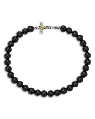 Men's 18K Yellow Gold & Sterling Silver Anthem Onyx Bead Cross Stretch Bracelet - Exclusive
