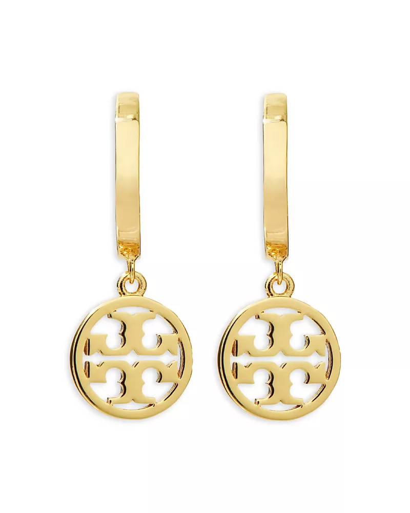 Tory Burch Miller Logo Charm Huggie Hoop Earrings