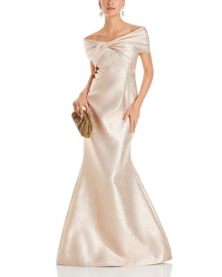 Teri Jon by Rickie Freeman Off-the-Shoulder Twist Gown