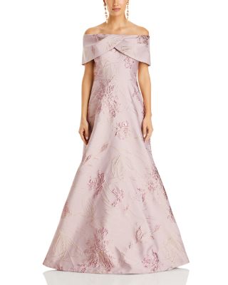 Off The Shoulder Metallic Jacquard Gown 