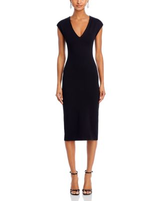 V Neck Ponte Short Sleeved Midi Dress - Exclusive