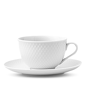 Rosendahl Lyngby Porcelain Rhombe Tea Cup With Matching Saucer, White