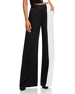 Shop Alice And Olivia Pompey Color Block Wide Leg Pants In Black/off White