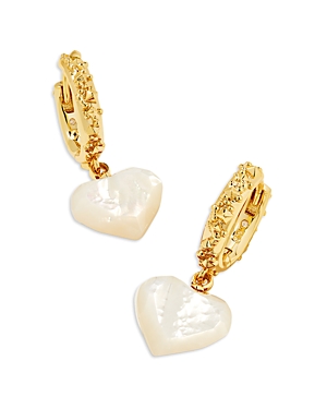 Shop Kendra Scott Penny Heart Huggie Hoop Earrings In 14k Gold Plated In Gold Ivory