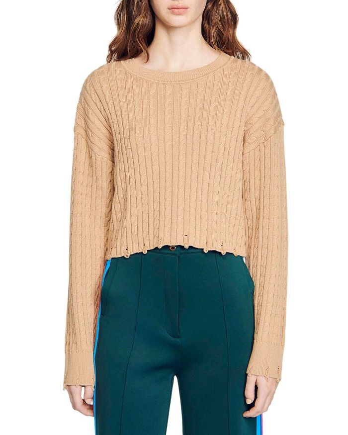 Sandro Alixa Cable Knit Round Neck Sweater | Bloomingdale's