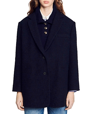 Sandro Sion Boucle Jacket In Navy Blue