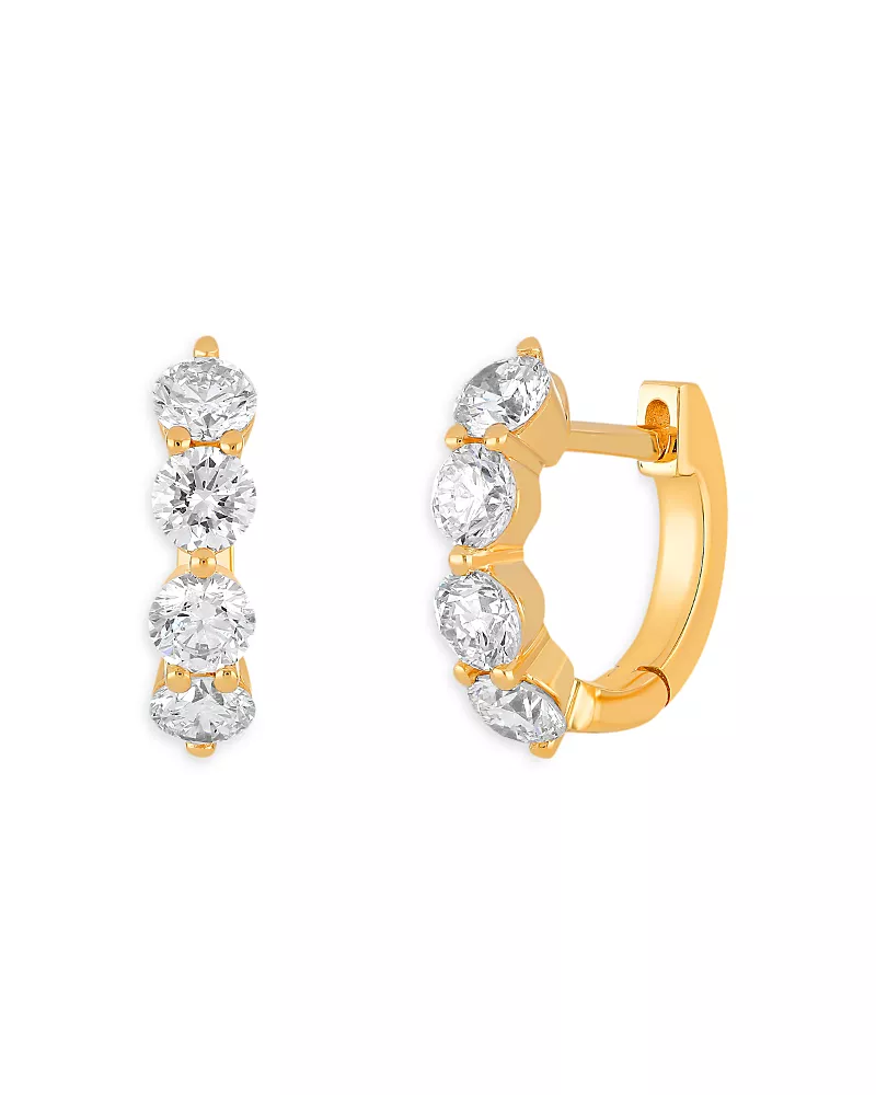 Ef Collection 14K Yellow Gold Diamond Huggie Hoop Earrings
