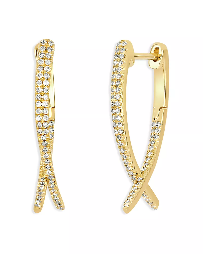 Ef Collection 14K Yellow Gold Diamond Loop Hoop Earrings