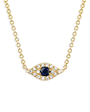 14K Yellow Gold Diamond & Blue Sapphire Evil Eye Choker Necklace, 15.5