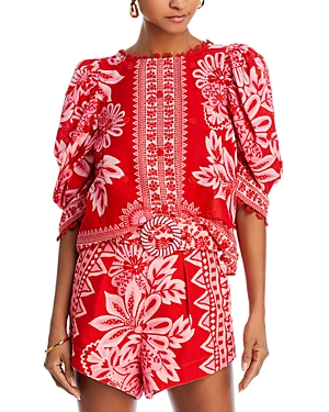 Farm Rio Flora Tapestry Blouse In Floral Tapestry Red