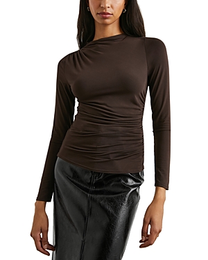 Rails Joelle Ruched Funnel Neck Top In Espresso