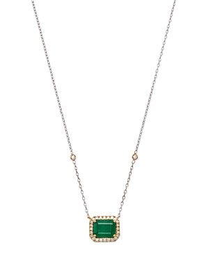 Bloomingdale's Emerald & Diamond Halo Pendant Necklace In 14k White & Yellow Gold In Green/gold