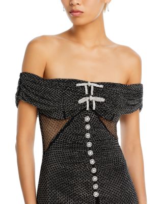 Self-Portrait Rhinestone Embellished Off-the-Shoulder Maxi