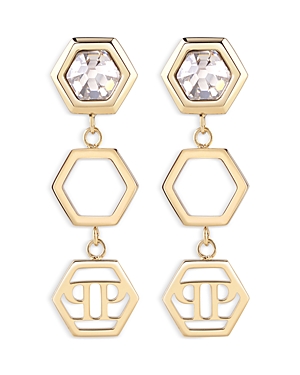 Shop Philipp Plein Hexagon Gold Tone Drop Earrings, 1.3l