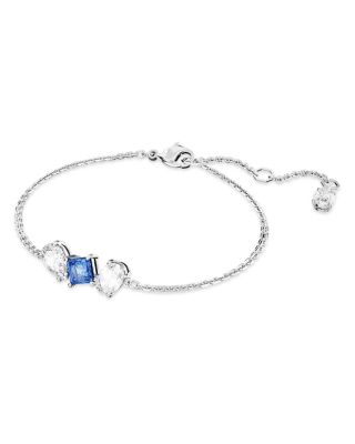 Mesmera Clear & Blue Mixed Cut Crystal Link Bracelet in Rhodium Plated