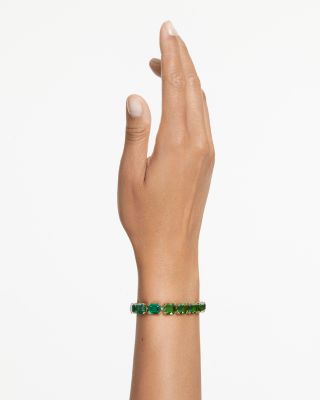 Millenia Green Color Gradient Octagon Crystal Flex Bracelet in Gold Tone