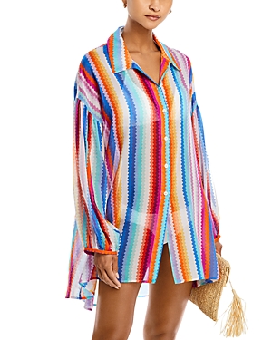 Shop Missoni Stripe Print Shirt Swim Cover-up Shirt In Multi