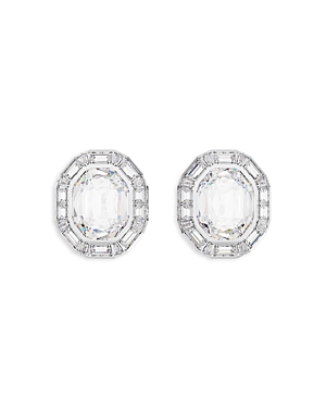 Swarovski Mesmera Mixed Cut Octagon Clip-on Button Earrings In Rhodium Plated In Silver