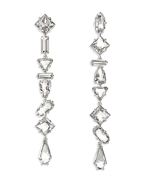 Shop Swarovski Mesmera Mixed Cut Linear Drop Earrings In Rhodium Plated In Silver