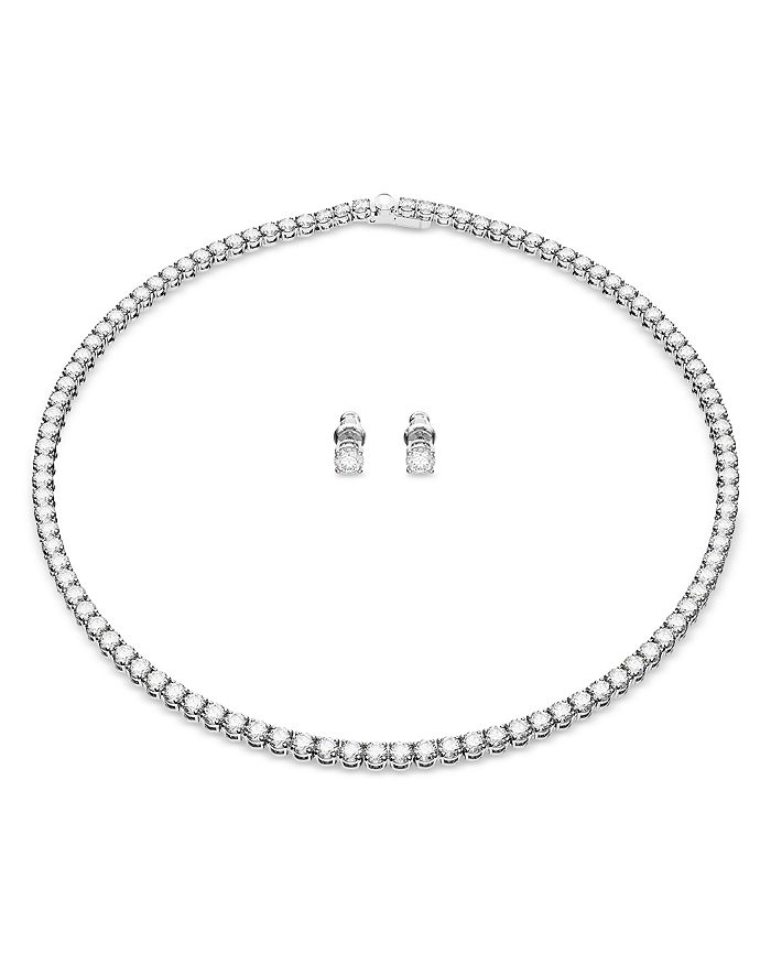 Swarovski Matrix Tennis Necklace & Stud Earrings Set in Rhodium Plated ...