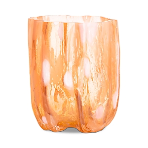 Kosta Boda Crackle Vase, Tall In Amber/flamingo