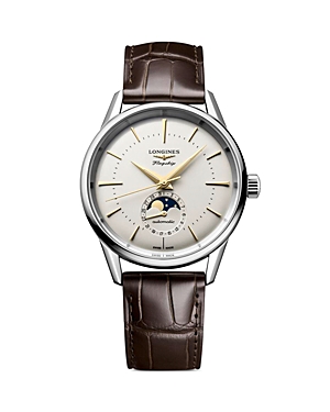 Shop Longines Flagship Heritage Watch, 38mm In Ivory/brown