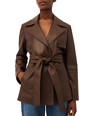 Marella Garbata Leather Trench Jacket In Brown