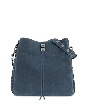 Shop Rebecca Minkoff Darren Studded Suede Shoulder Bag In Elemental