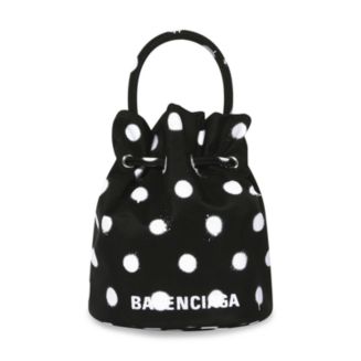 Silver Polka Dots On White outlet Drawstring Bucket Bag