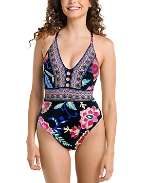 La Blanca Midnight Plunge One-piece Swimsuit In Black
