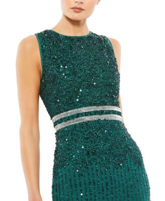 Sleeveless High Neck Beaded Midi Sheath Dress