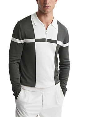 Reiss Langland Wool, Cotton, & Nylon Slim Fit Quarter Zip Polo Collar Sweater In Gunmetal/ecru