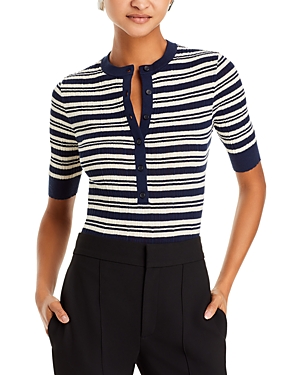 Shop A.l.c Fisher Striped Button Top In Navy/white