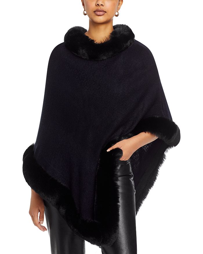 Adrienne Landau Faux Fur Trim Poncho | Bloomingdale's