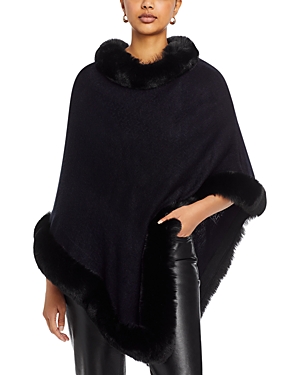 Adrienne Landau Faux Fur Trim Poncho In Black