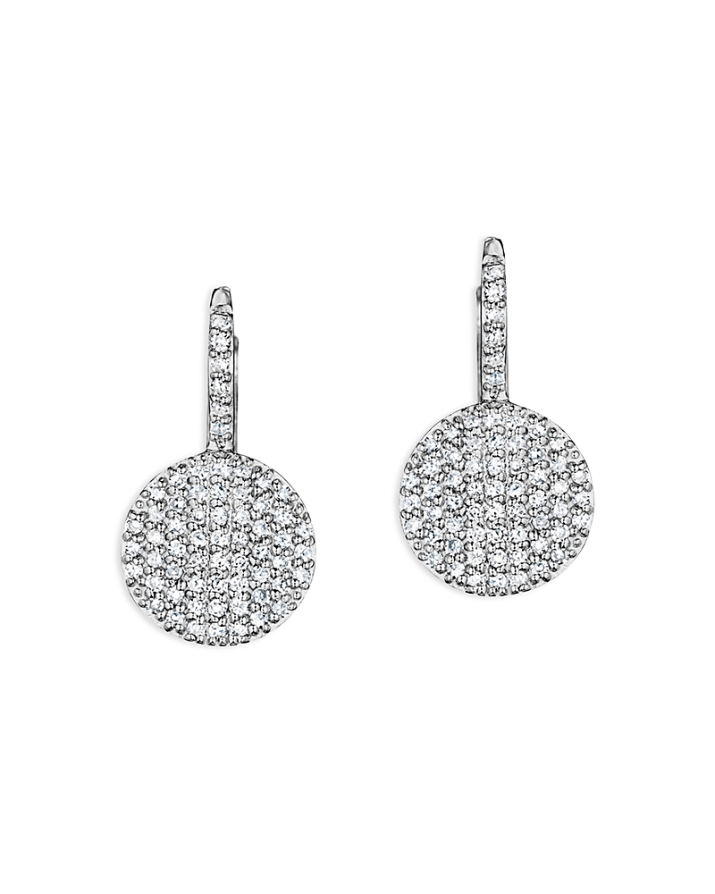 Phillips House 14k White Gold Affair Diamond Pave Small Disc Leverback Drop Earrings In White