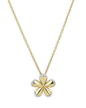 Rhodium & 14K Gold Symphony Diamond Edge Flower Pendant Necklace, 16-18