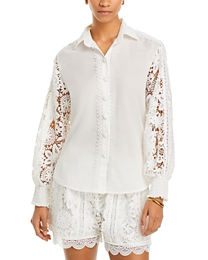 Shop Waimari Demi Lace Panel Shirt In White