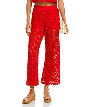 Shop Waimari Christie Floral Eyelet Lace Ankle Pants In Radiant Red