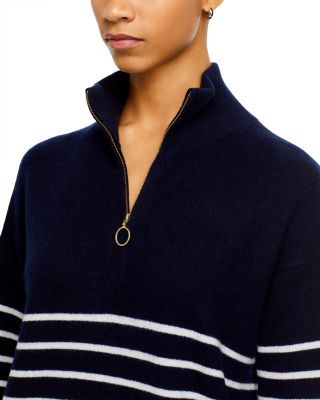 100% Cashmere Mock Neck Quarter Zip Striped Sweater - Exclusive