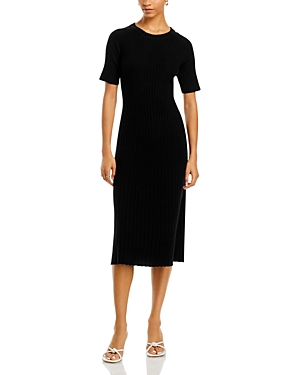 C By Bloomingdale's Cashmere Ribbed Midi Cashmere Dress - 100% Exclusive In Black