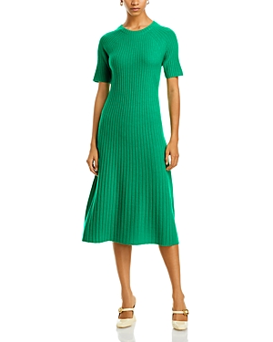 C By Bloomingdale's Cashmere Ribbed Midi Cashmere Dress - 100% Exclusive In Seaweed