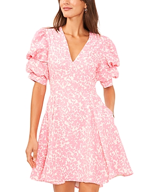 1.state Bubble Sleeve V Neck Dress In Pink Glow
