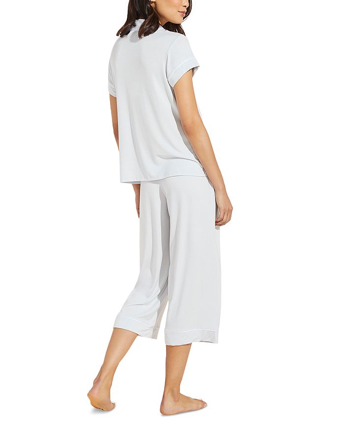 Shop Eberjey Gisele Short Sleeve Crop Pajama Set In Ice Blue / Ivory
