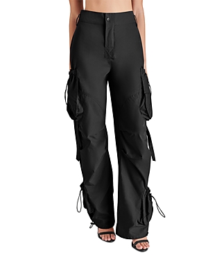 Steve Madden Ace Wide Leg Satin Cargo Pants In Black