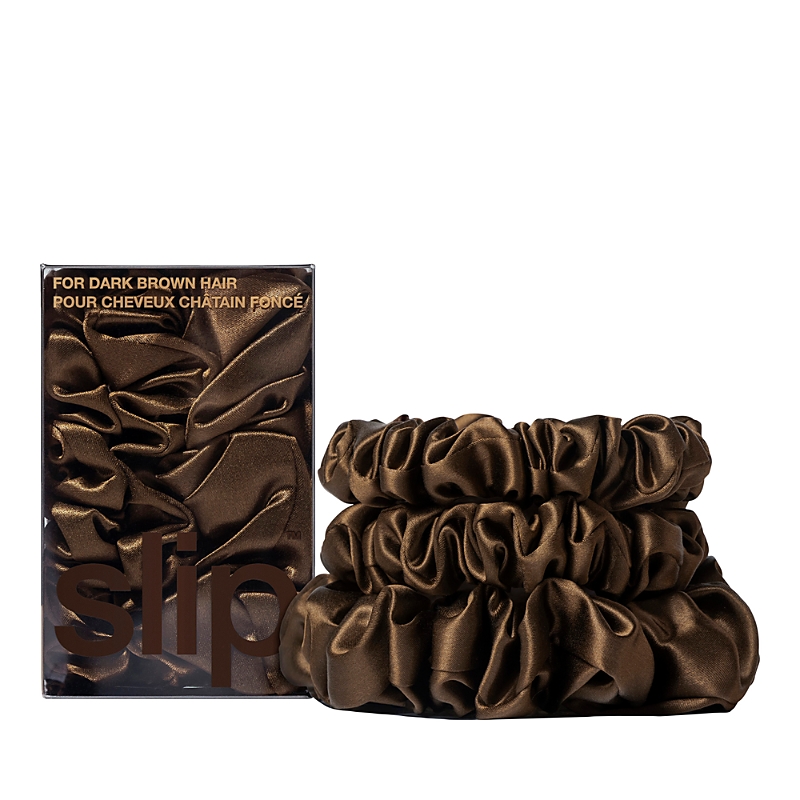 Slip Pure Silk Back To Basics Assorted Scrunchies In Dark Brown