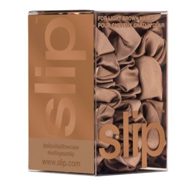 Pure Silk Back to Basics Midi/Large Scrunchies in Light Brown, Set of 3