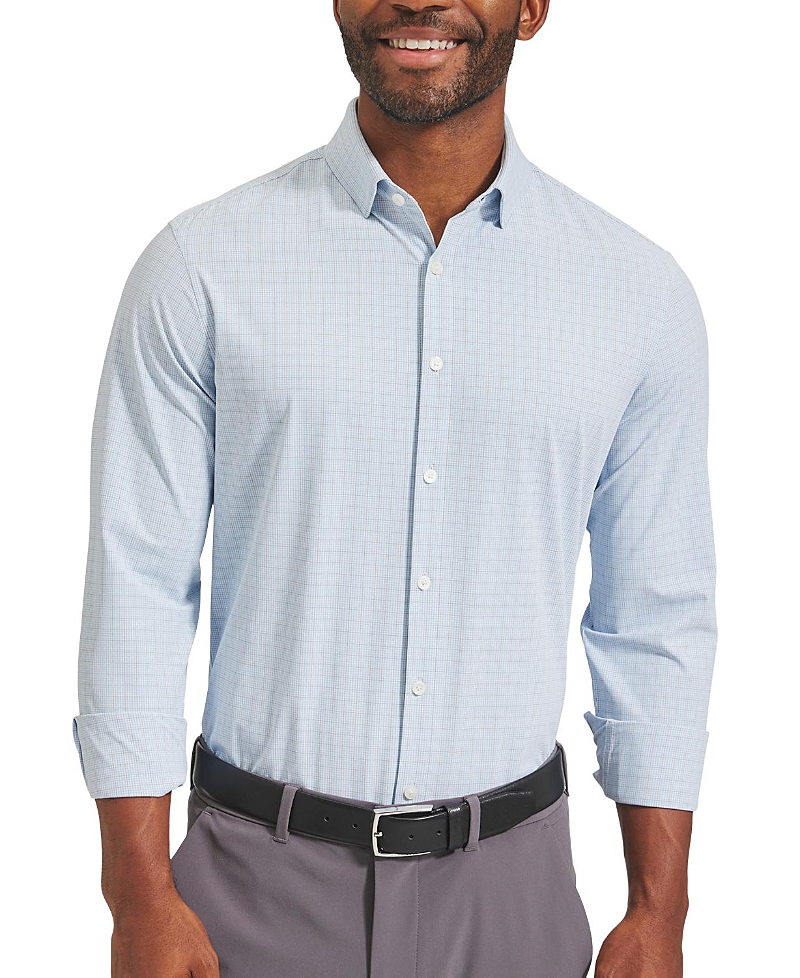 Mizzen + Main Leeward Check Performance Stretch Button-up Shirt In Light Blue Mini Plaid