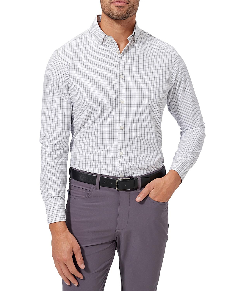 Mizzen + Main Leeward Trim Fit Tattersall Performance Button-up Shirt In White Navy Mini Grid