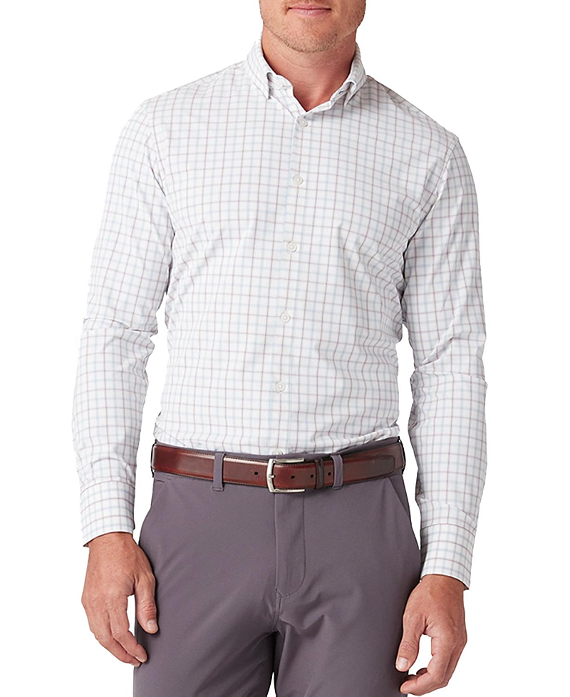 Mizzen + Main Leeward Geometric Print Button-up Shirt In White Hebron Plaid